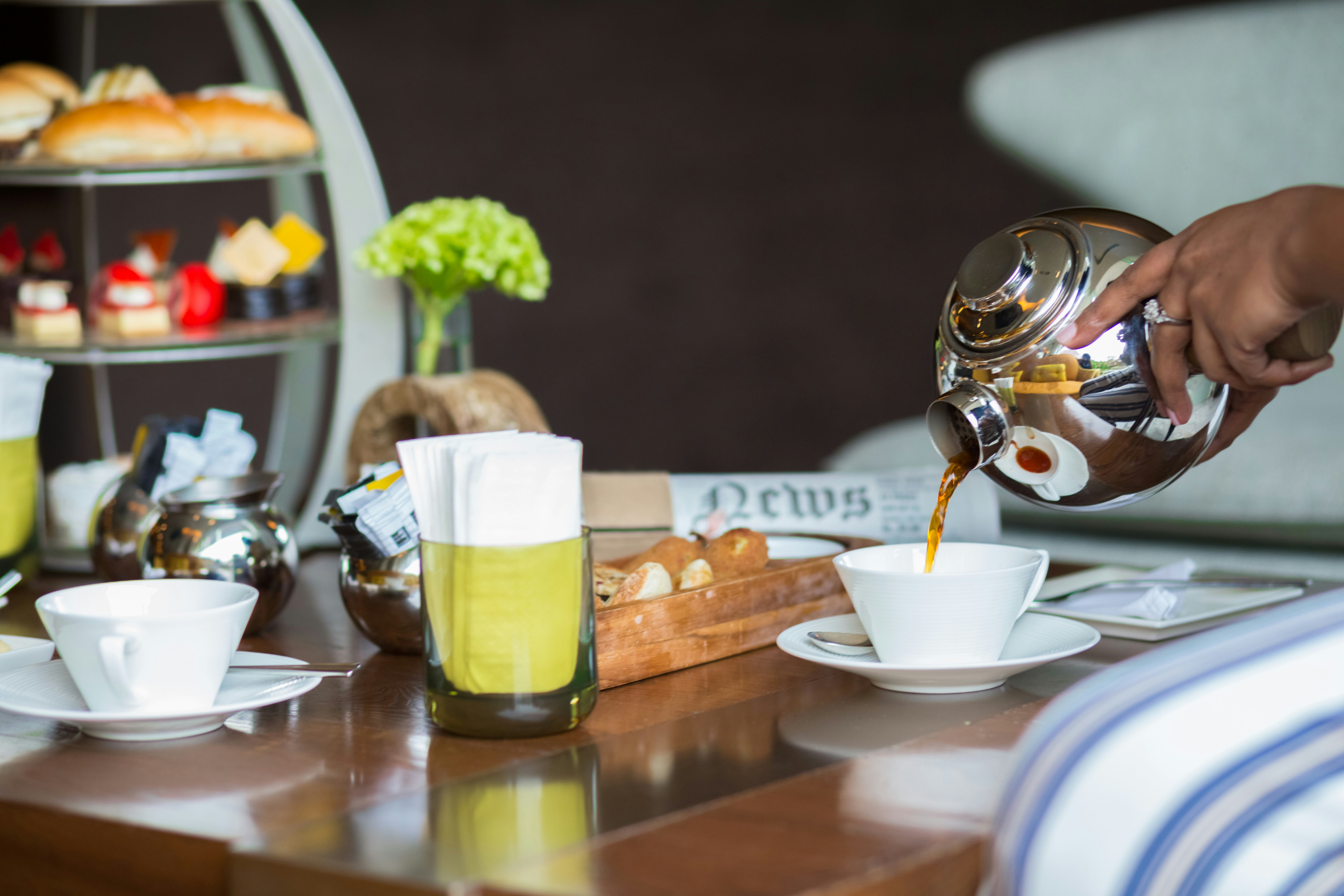 Freshly poured Ceylon tea served at a table