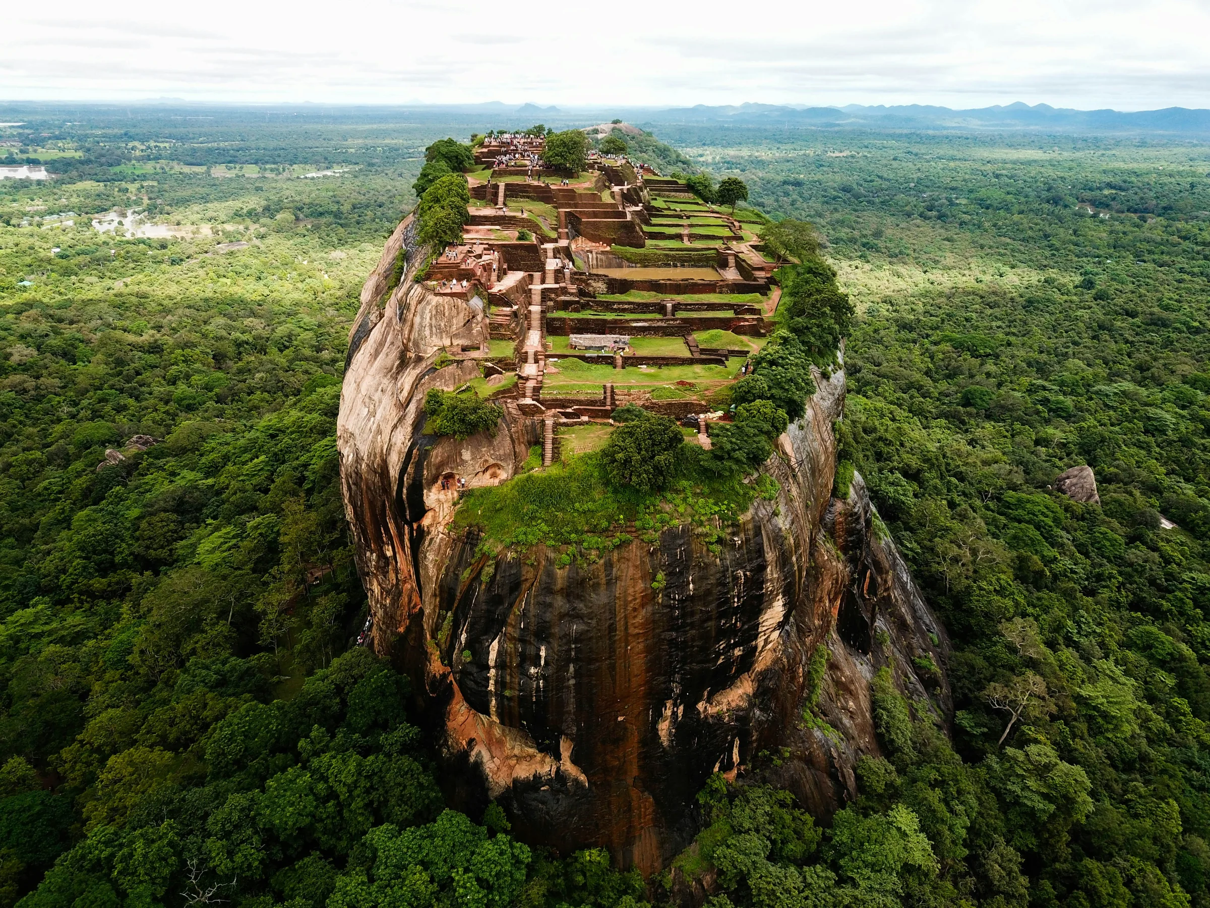 Aerial view across the summit of Sigiriya rock fortress