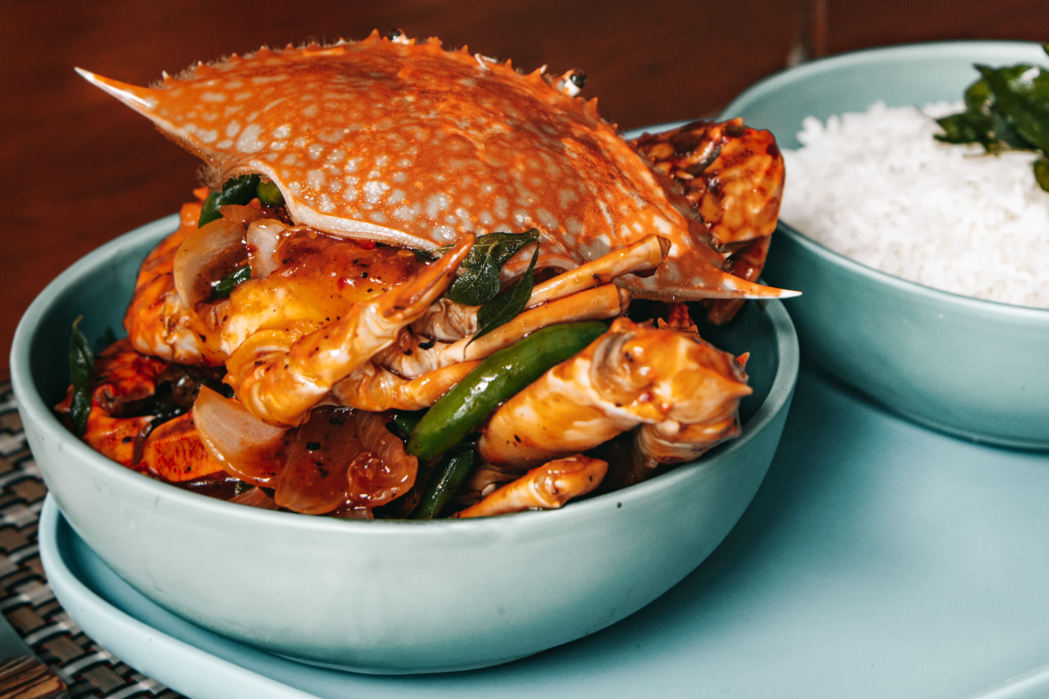Sri Lankan crab curry served with rice