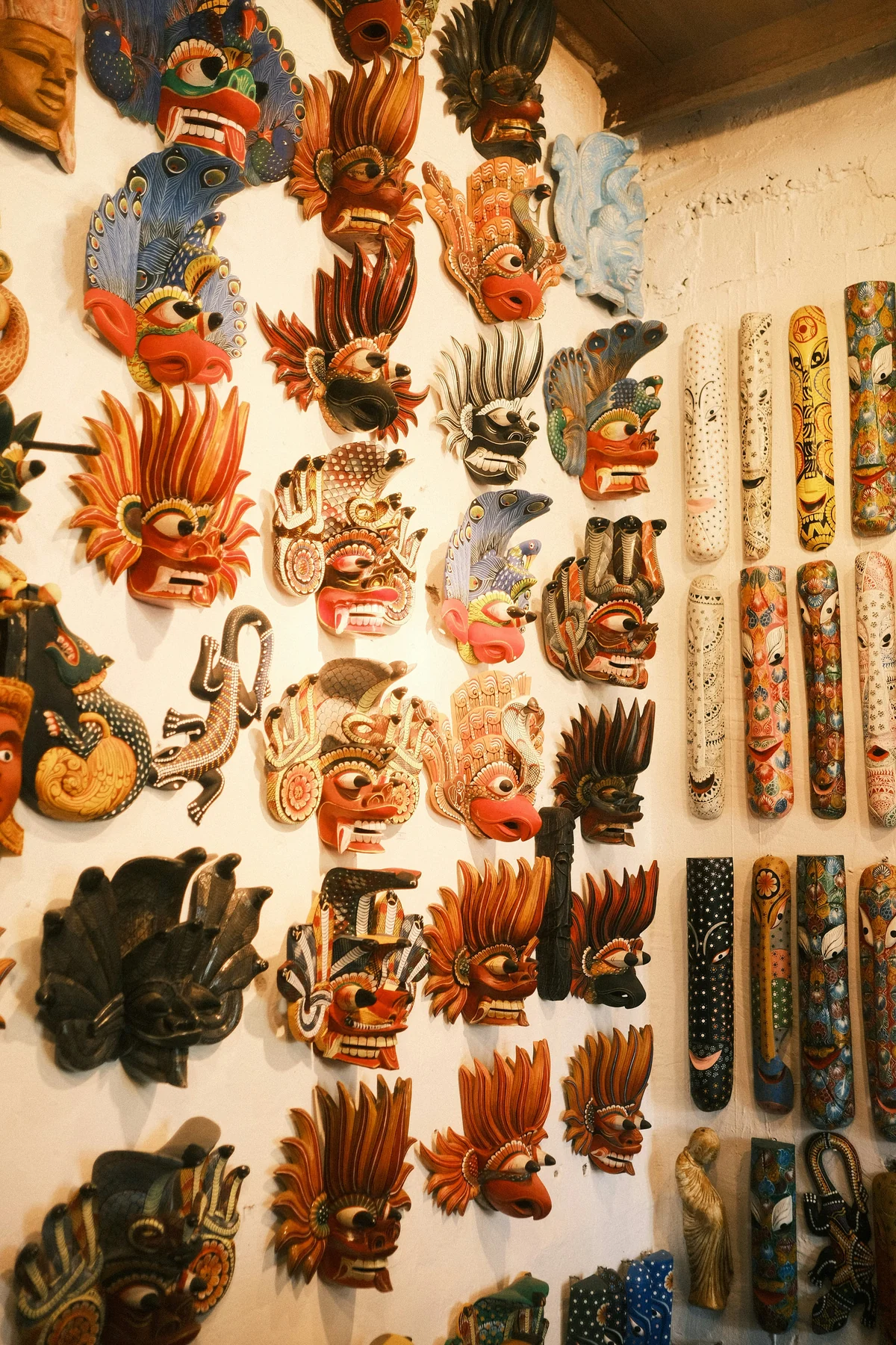 Colourful traditional Sri Lankan masks displayed in Kandy